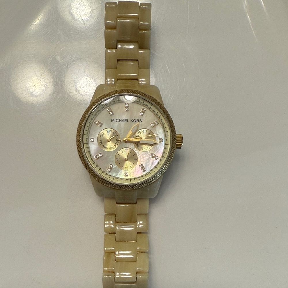 Michael Kors Cream and Gold Chronograph Watch